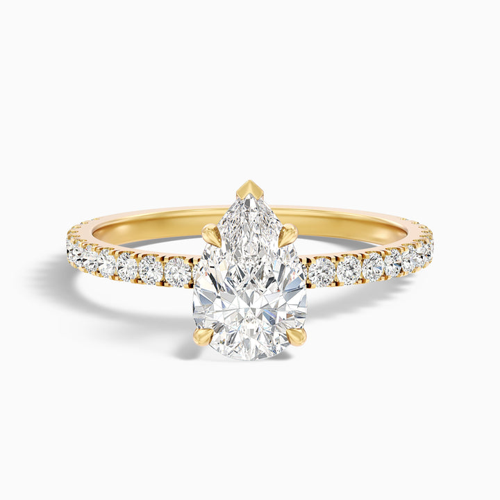 Vera 1.5 Carat Pear Cut Side Stone Pave Lab Grown Diamond Ring in 925 Sterling Silver
