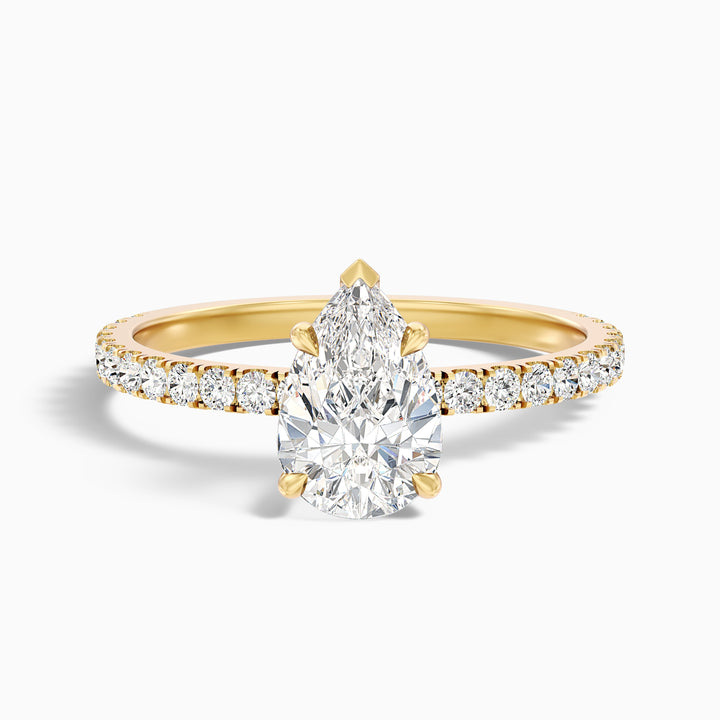 Elva 1.5 Carat Pear Cut Side Stone Pave Moissanite Diamond Ring in 10k Yellow Gold