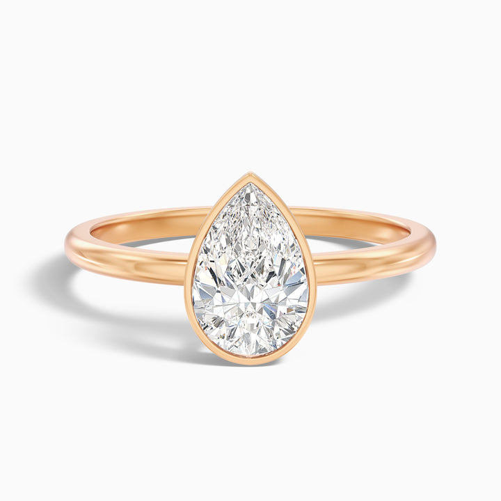 avila 1 carat pear cut bezel set lab grown diamond ring in 925 sterling silver - Front View