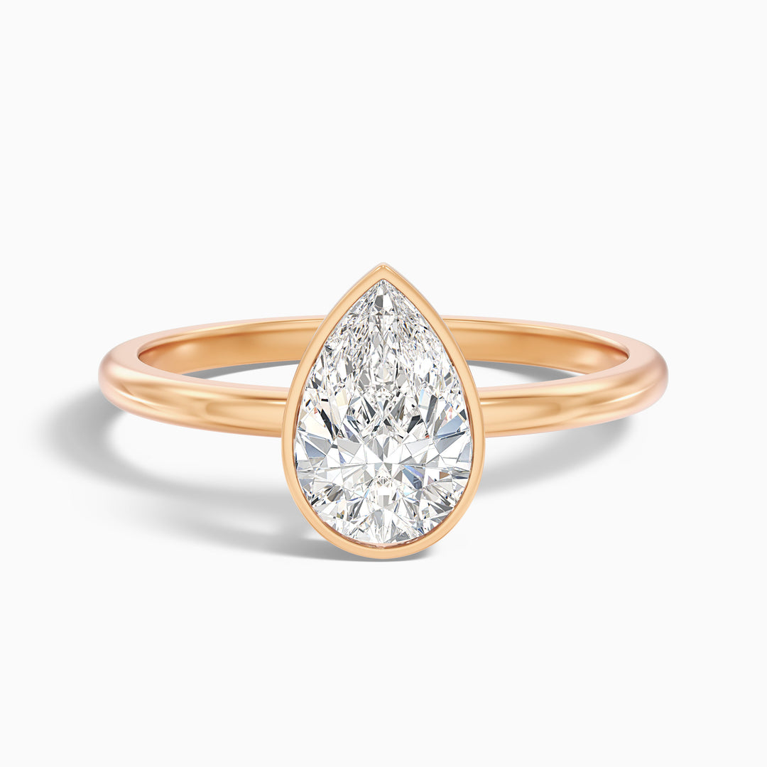 Nasya 1 Carat Pear Cut Bezel Set Moissanite Diamond Ring in 10k White Gold