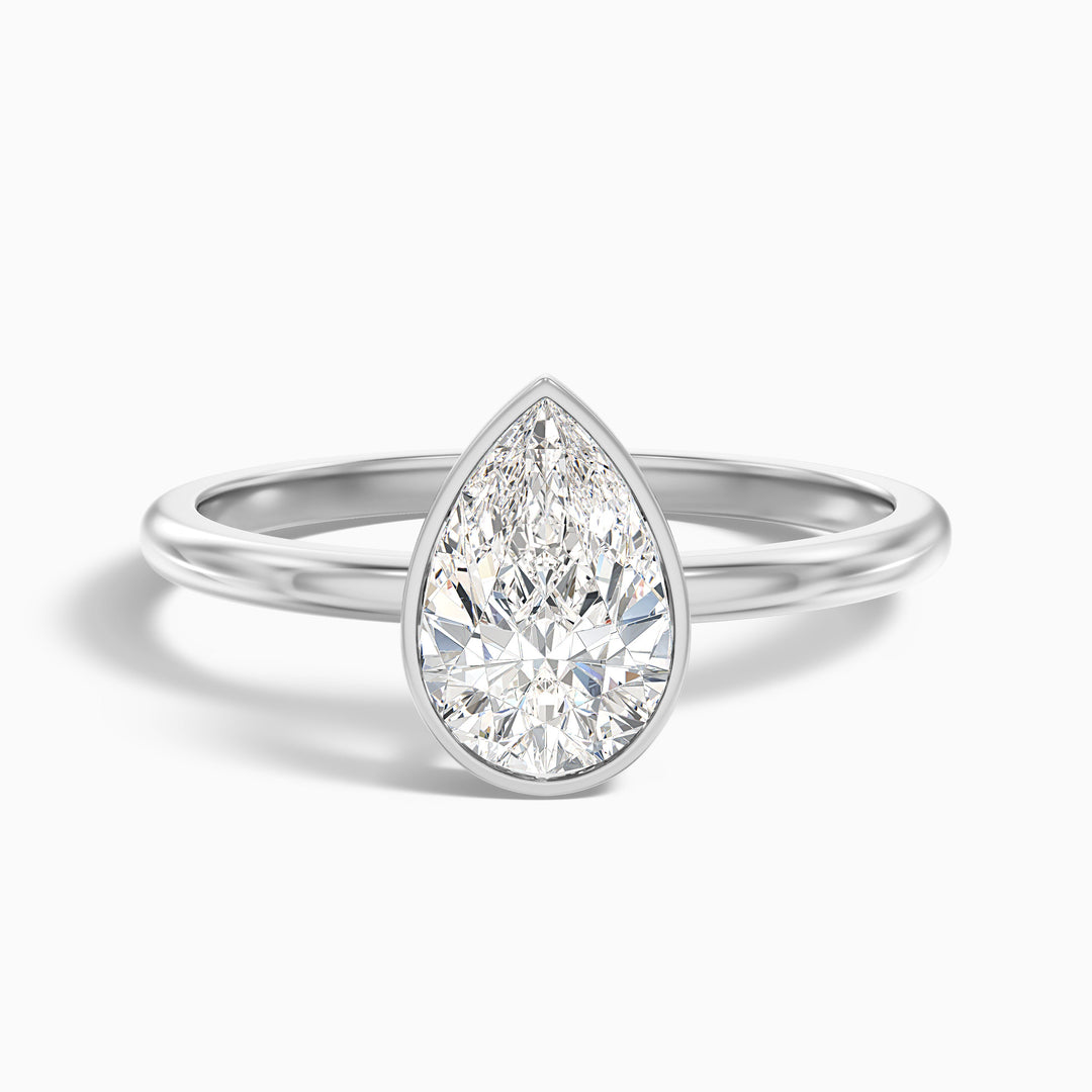 Nasya 4 Carat Pear Cut Bezel Set Moissanite Diamond Ring in 14k White Gold