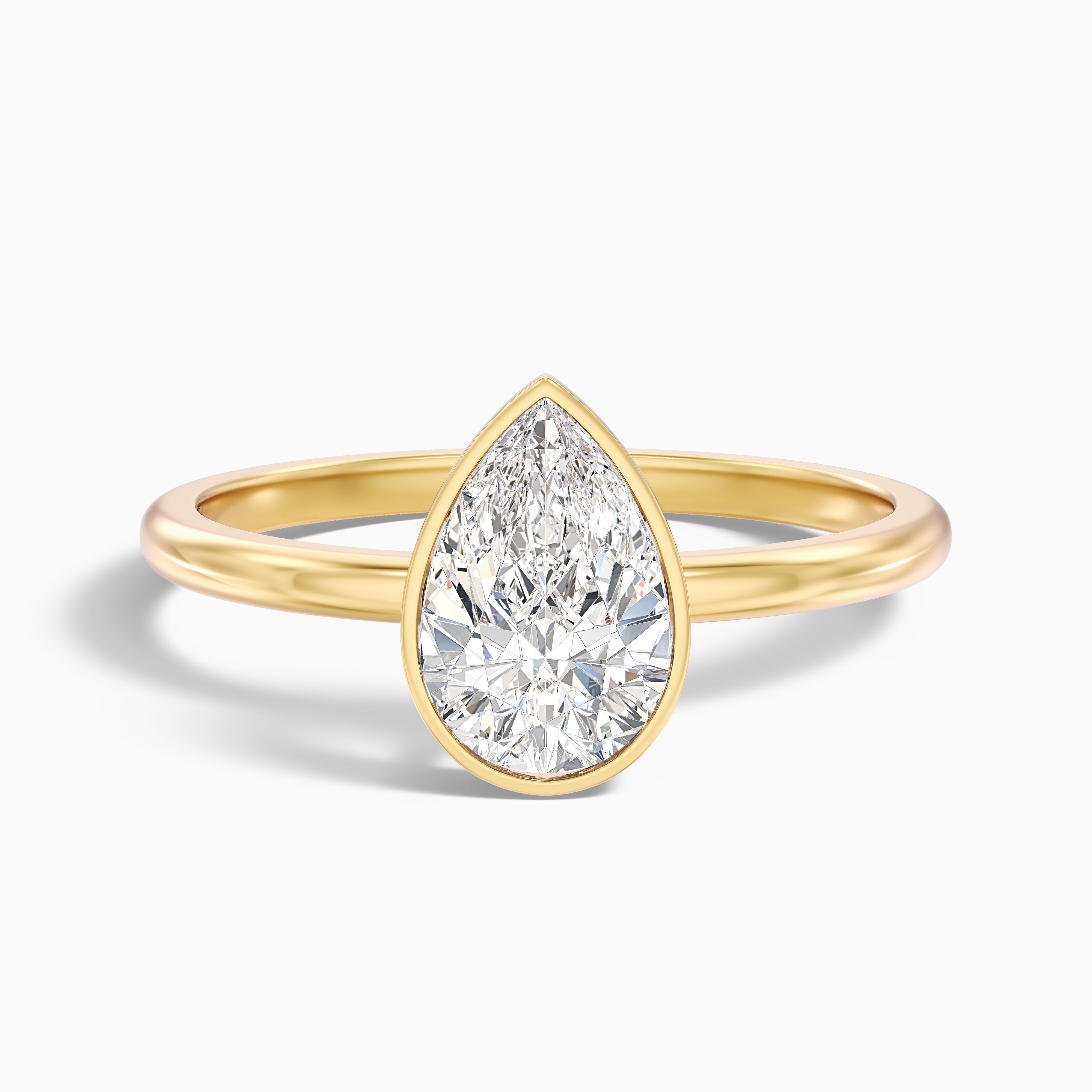 Avila 2 Carat Pear Cut Bezel Set Lab Grown Diamond Ring in 14k Yellow Gold