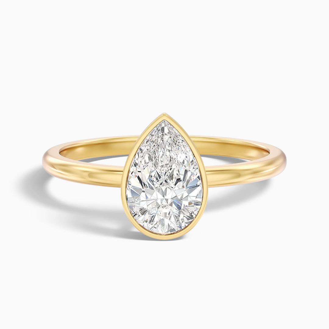 Nasya 1 Carat Pear Cut Bezel Set Moissanite Diamond Ring in 18k White Gold