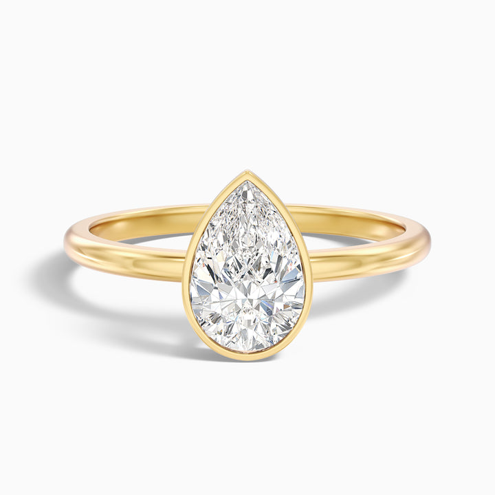 Nasya 2 Carat Pear Cut Bezel Set Moissanite Diamond Ring in 14k White Gold