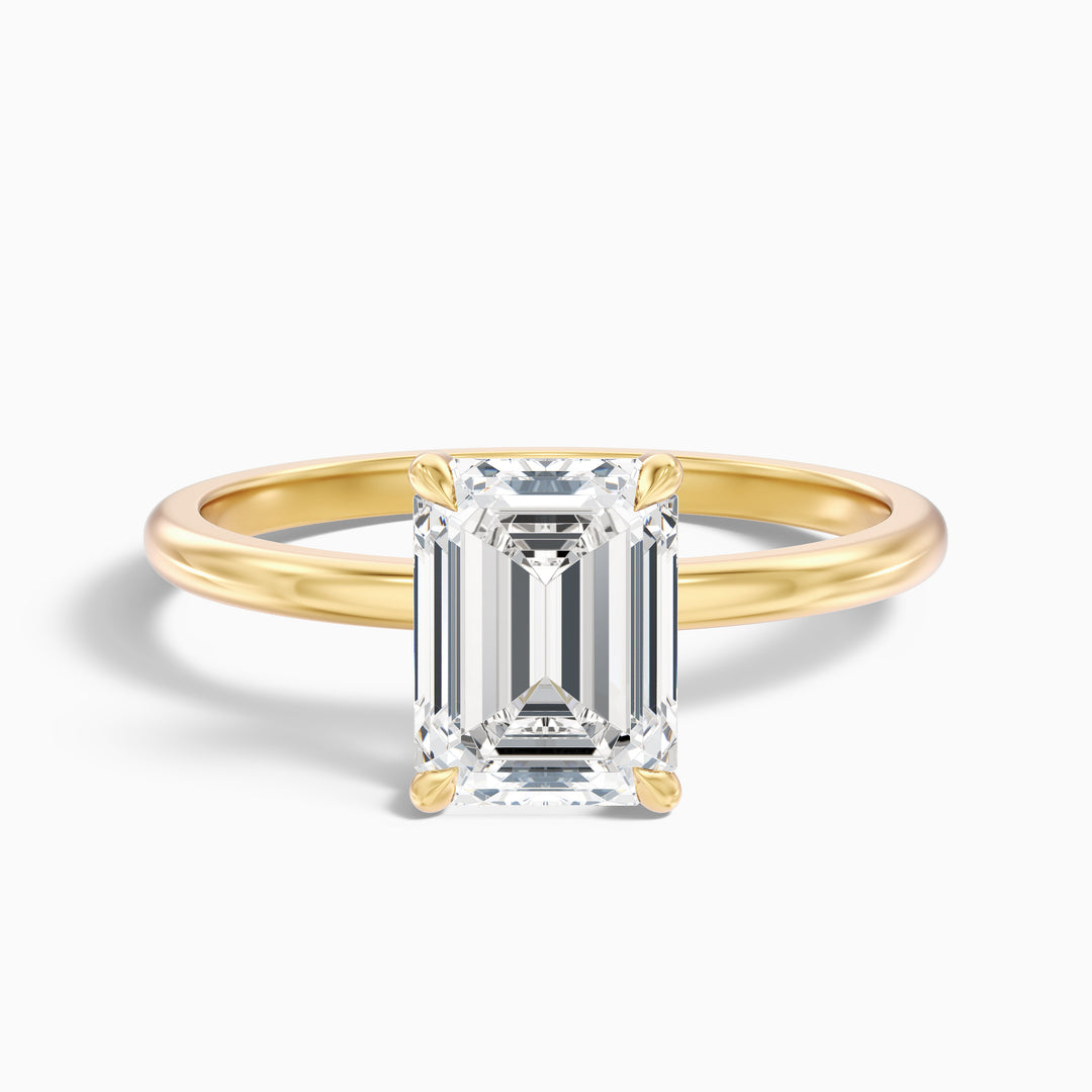 Emme 5.5 Carat Emerald Cut Hidden Halo Moissanite Diamond Ring in 10k Yellow Gold