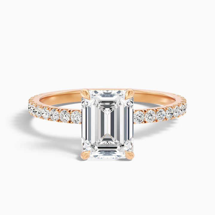 Emme 1 Carat Emerald Cut Hidden Halo Pave Lab Grown Diamond Ring in 10k White Gold