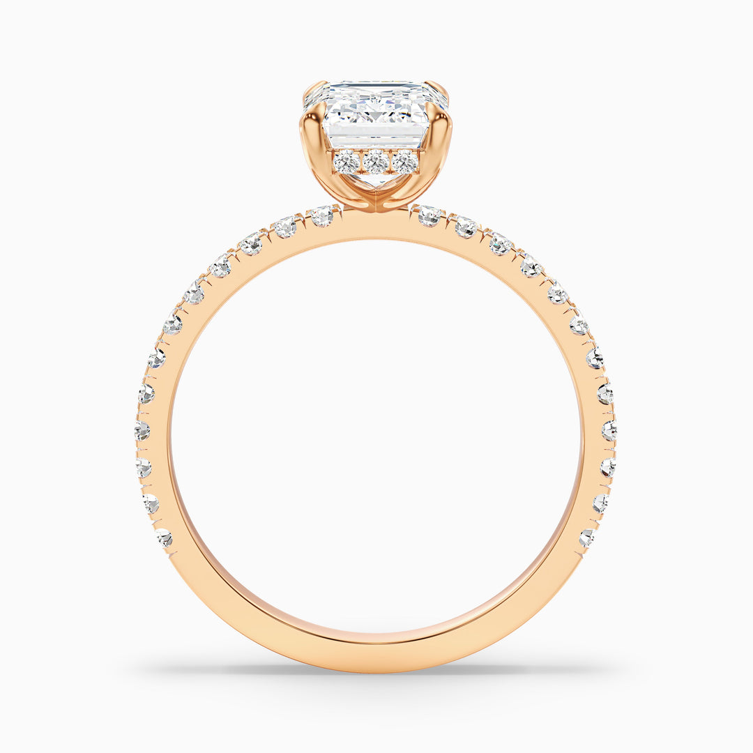 Emme 5 Carat Emerald Cut Hidden Halo Pave Lab Grown Diamond Ring in 10k Yellow Gold
