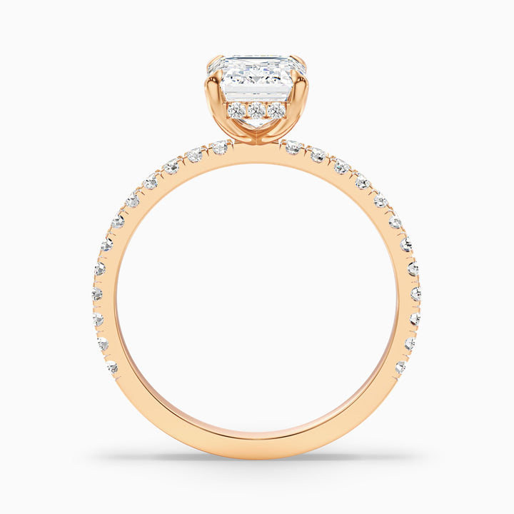 Emme 5 Carat Emerald Cut Hidden Halo Pave Lab Grown Diamond Ring in 10k Yellow Gold