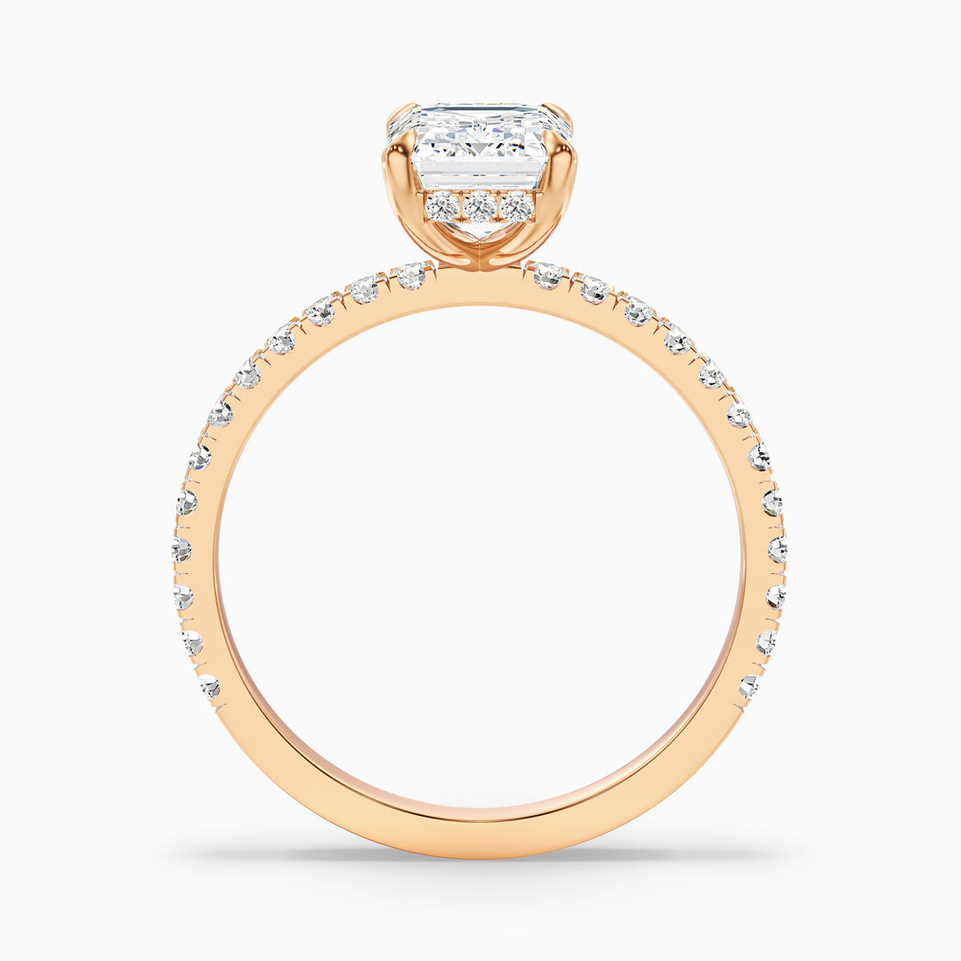 Emme 2 Carat Emerald Cut Hidden Halo Pave Lab Grown Diamond Ring in 925 Sterling Silver