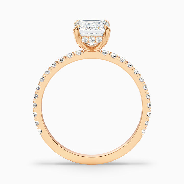 Emme 2 Carat Emerald Cut Hidden Halo Pave Lab Grown Diamond Ring in 925 Sterling Silver