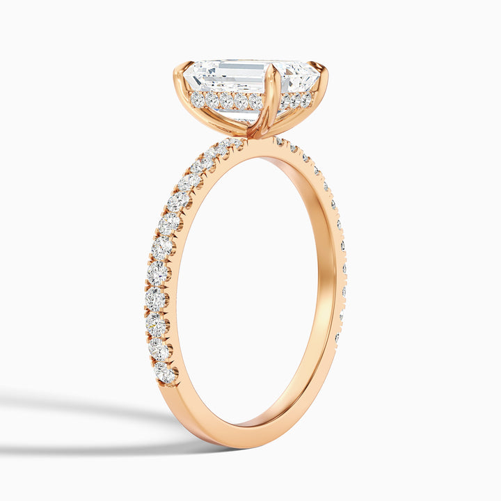 Emme 2 Carat Emerald Cut Hidden Halo Pave Lab Grown Diamond Ring in 925 Sterling Silver