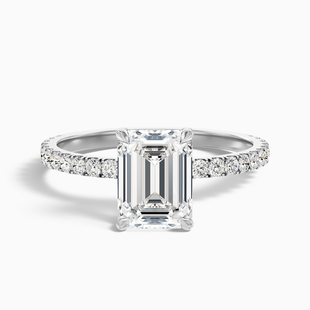 Emme 2 Carat Emerald Cut Hidden Halo Pave Lab Grown Diamond Ring in 925 Sterling Silver