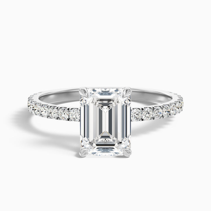 Emme 2 Carat Emerald Cut Hidden Halo Pave Lab Grown Diamond Ring in 925 Sterling Silver