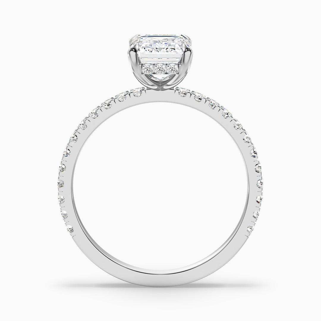 Emme 2 Carat Emerald Cut Hidden Halo Pave Lab Grown Diamond Ring in 925 Sterling Silver