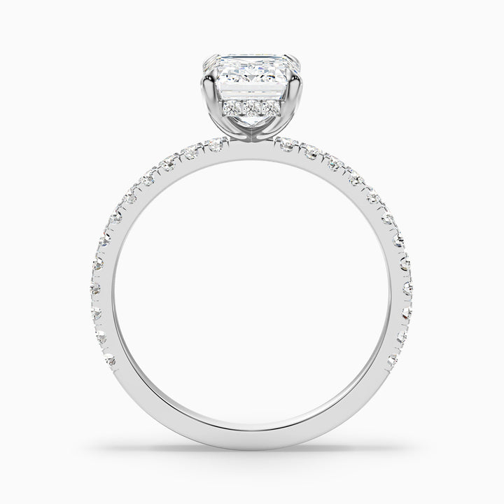 Emme 2 Carat Emerald Cut Hidden Halo Pave Lab Grown Diamond Ring in 925 Sterling Silver