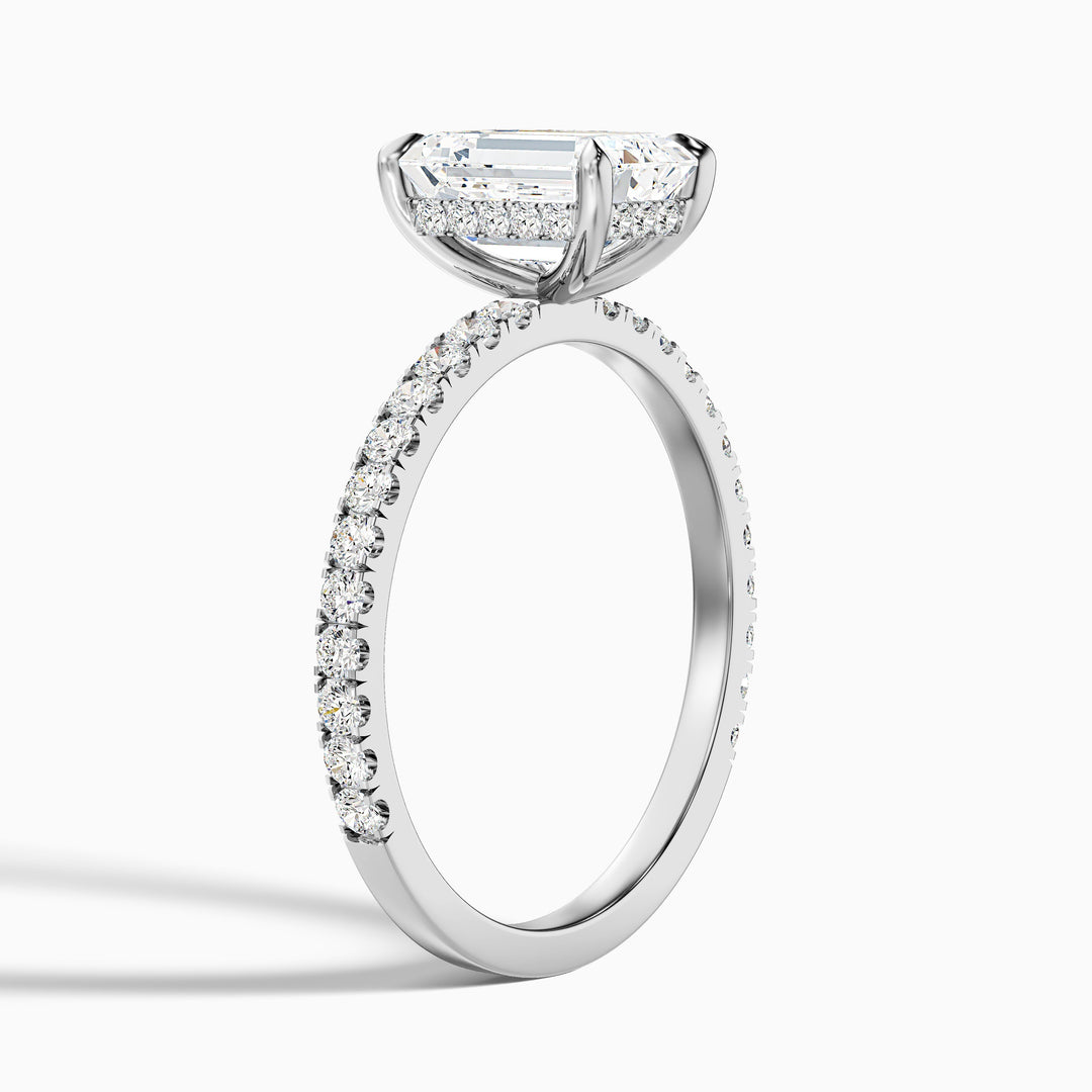 Emme 2 Carat Emerald Cut Hidden Halo Pave Lab Grown Diamond Ring in 925 Sterling Silver