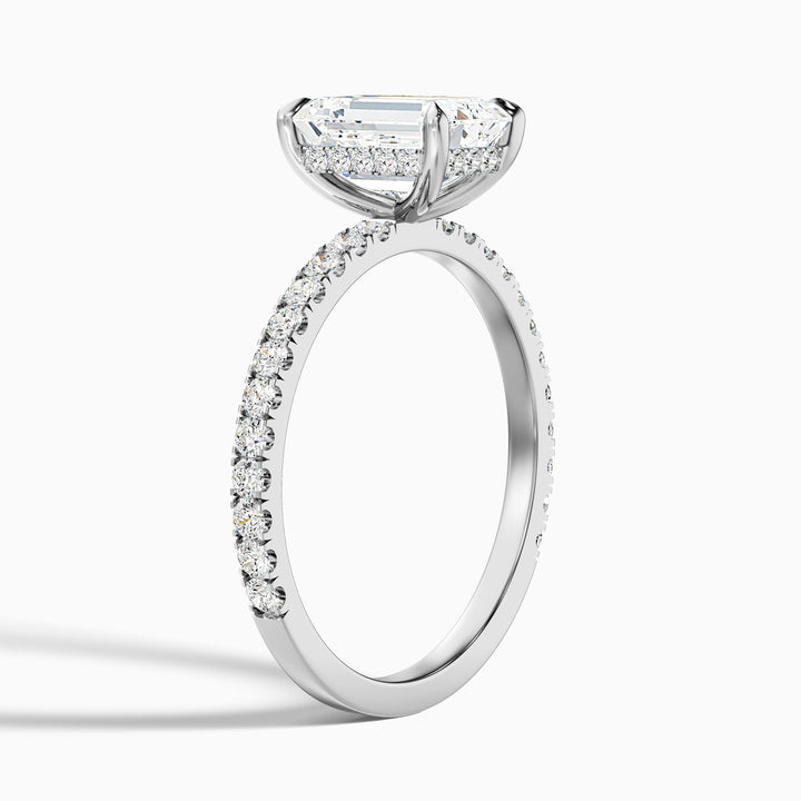 Emme 2 Carat Emerald Cut Hidden Halo Pave Lab Grown Diamond Ring in 925 Sterling Silver