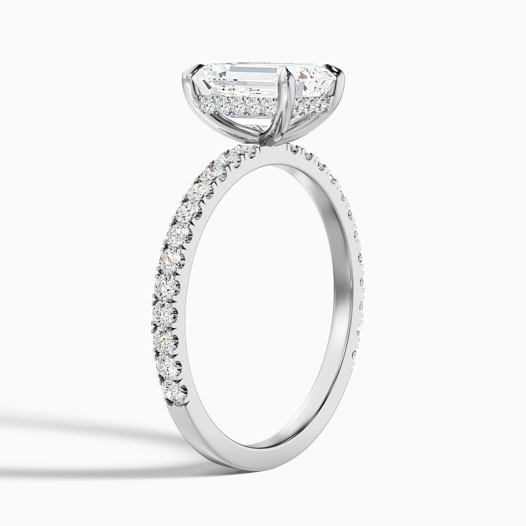Emme 1 Carat Emerald Cut Hidden Halo Pave Lab Grown Diamond Ring in 10k White Gold