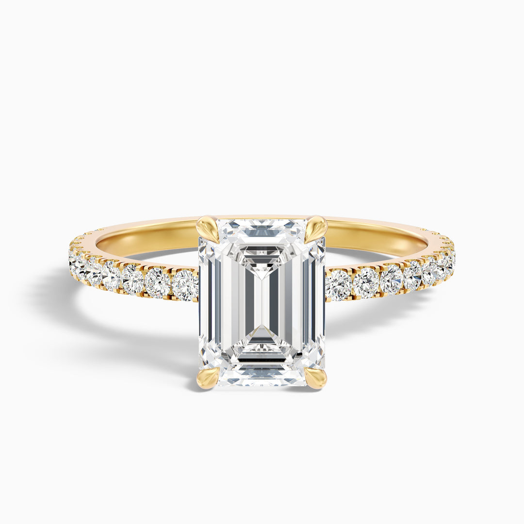 Emme 2 Carat Emerald Cut Hidden Halo Pave Lab Grown Diamond Ring in 925 Sterling Silver