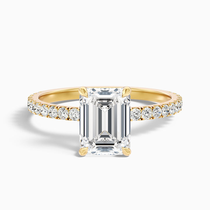 Emme 2 Carat Emerald Cut Hidden Halo Pave Lab Grown Diamond Ring in 925 Sterling Silver