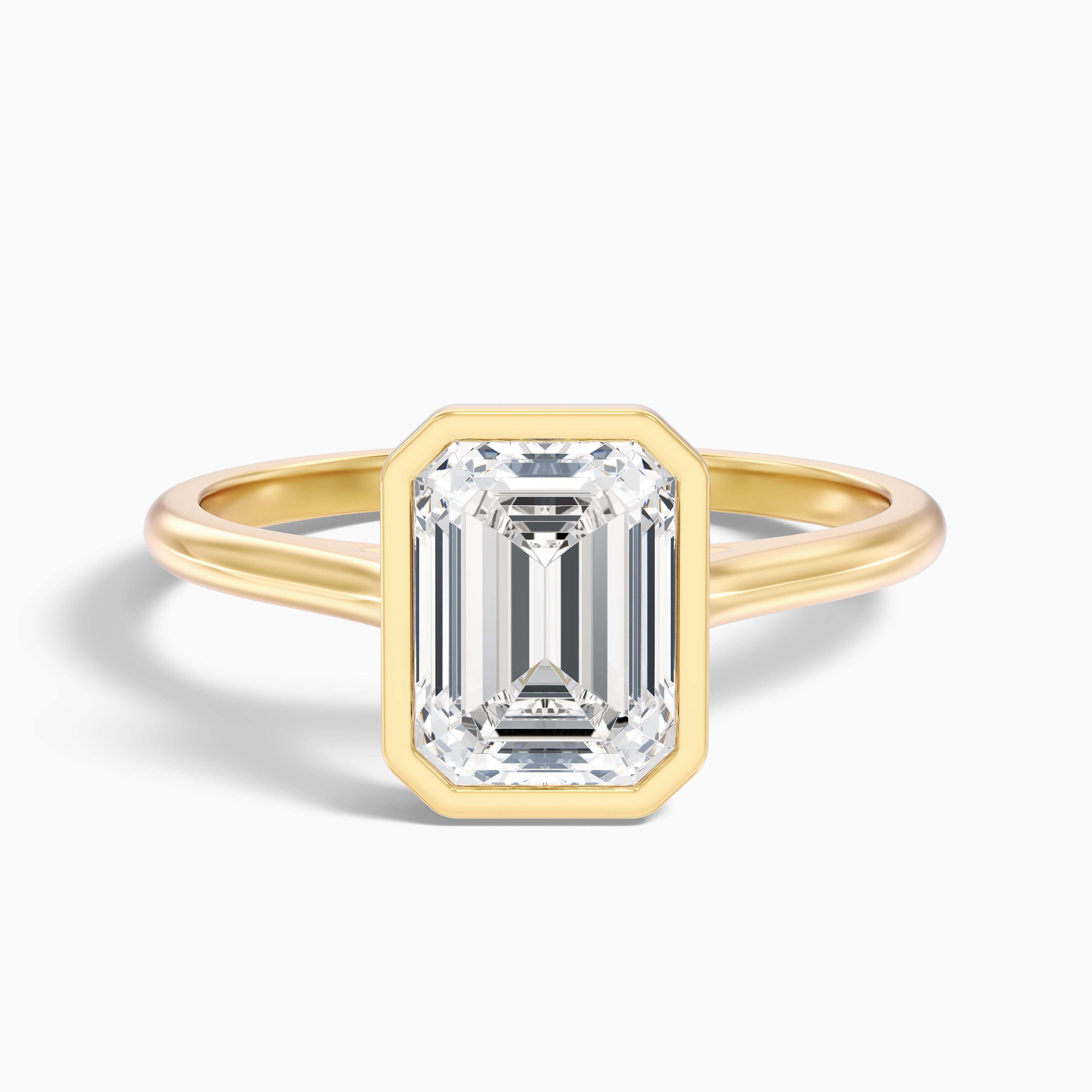 Eryn 2 Carat Emerald Cut Bezel Set Lab Grown Diamond Ring in 14k Yellow Gold
