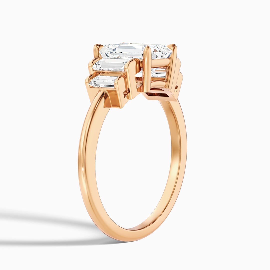 Kora 3 Carat Five Stone Emerald Cut With Baguette Side Stone Lab Grown Diamond Ring in 925 Sterling Silver
