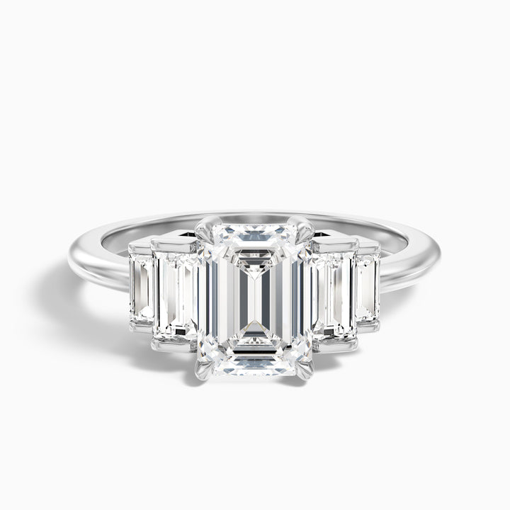 Kora 4.5 Carat Five Stone Emerald Cut With Baguette Side Stone Lab Grown Diamond Ring in 925 Sterling Silver