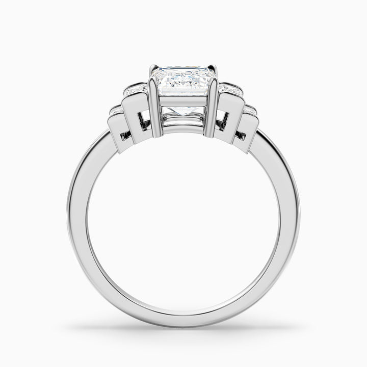 Kora 4.5 Carat Five Stone Emerald Cut With Baguette Side Stone Lab Grown Diamond Ring in 925 Sterling Silver