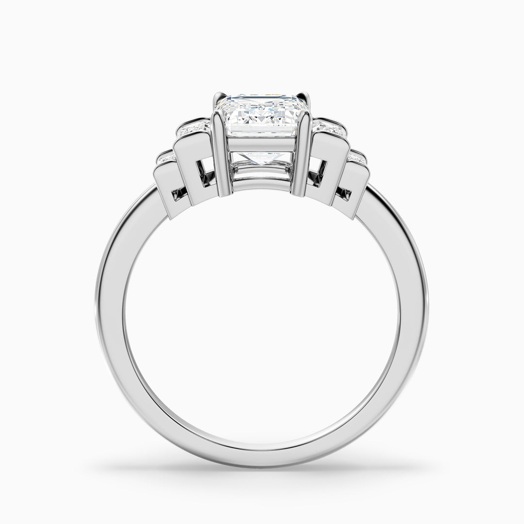 Kora 4 Carat Five Stone Emerald Cut With Baguette Side Stone Lab Grown Diamond Ring in 925 Sterling Silver