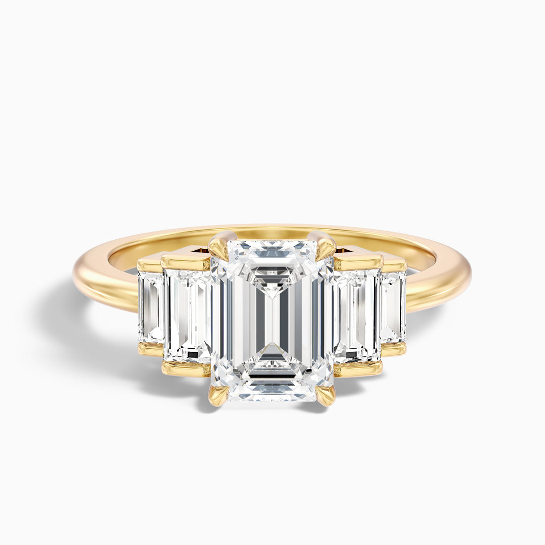 Kora 4.5 Carat Five Stone Emerald Cut With Baguette Side Stone Lab Grown Diamond Ring in 925 Sterling Silver