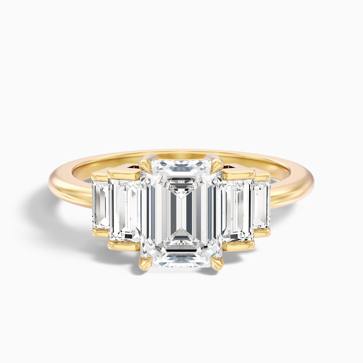 Kora 3 Carat Five Stone Emerald Cut With Baguette Side Stone Lab Grown Diamond Ring in 925 Sterling Silver