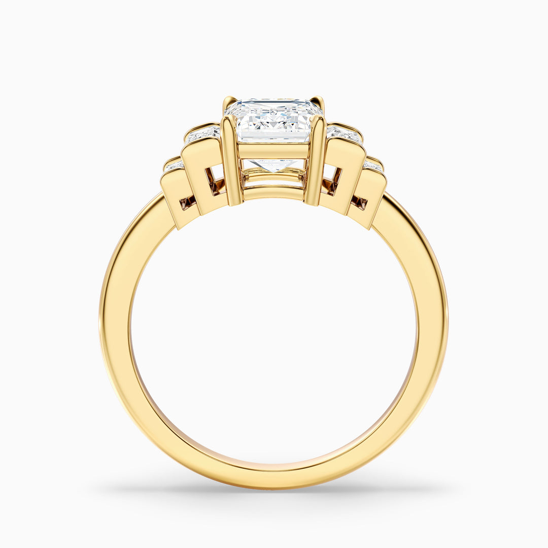 Kora 5 Carat Five Stone Emerald Cut With Baguette Side Stone Lab Grown Diamond Ring in 925 Sterling Silver