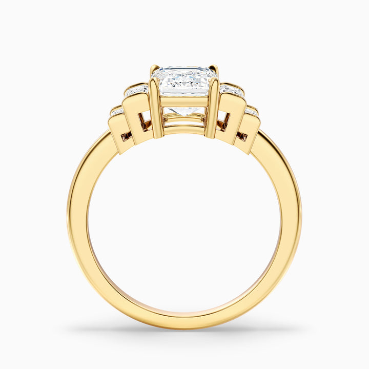 Kora 3 Carat Five Stone Emerald Cut With Baguette Side Stone Lab Grown Diamond Ring in 18k Rose Gold