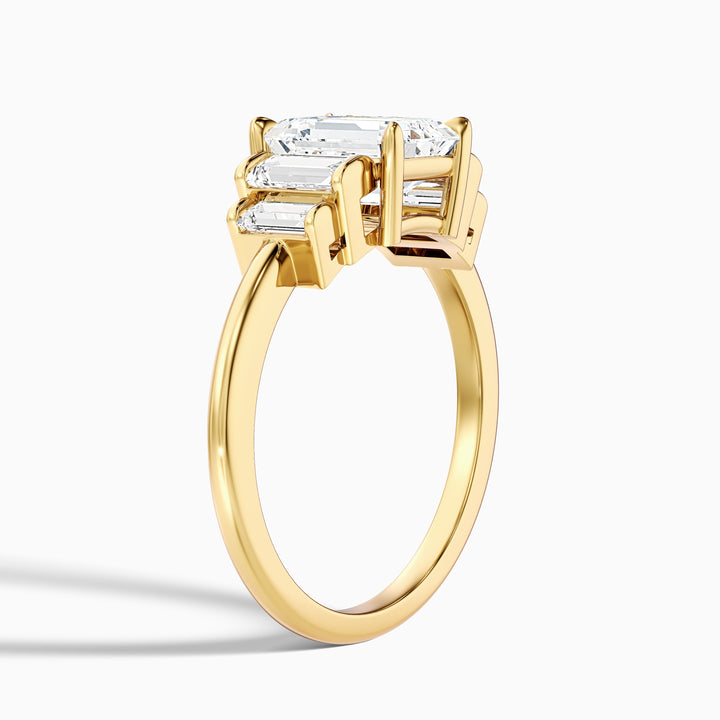 Kora 3 Carat Five Stone Emerald Cut With Baguette Side Stone Lab Grown Diamond Ring in 925 Sterling Silver