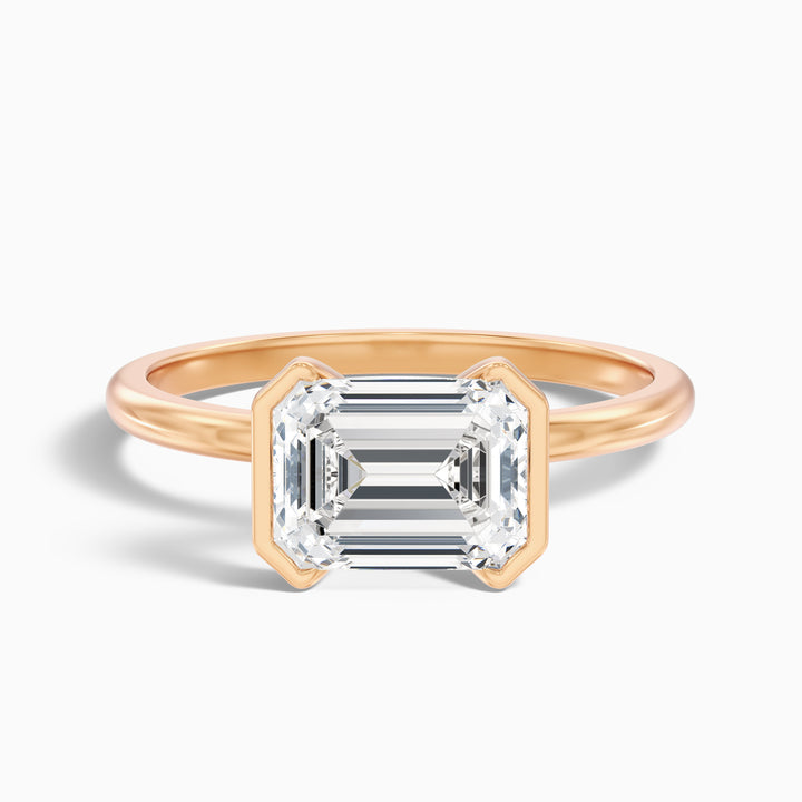 Lylah 3 Carat Emerald Half Bezel Lab Grown Diamond Ring in 925 Sterling Silver