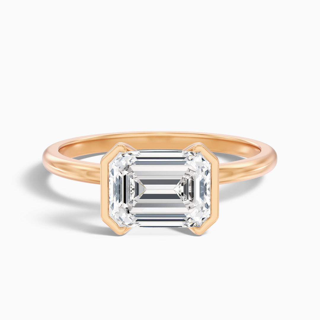 Mila 3 Carat Emerald Half Bezel Moissanite Diamond Ring in 925 Sterling Silver