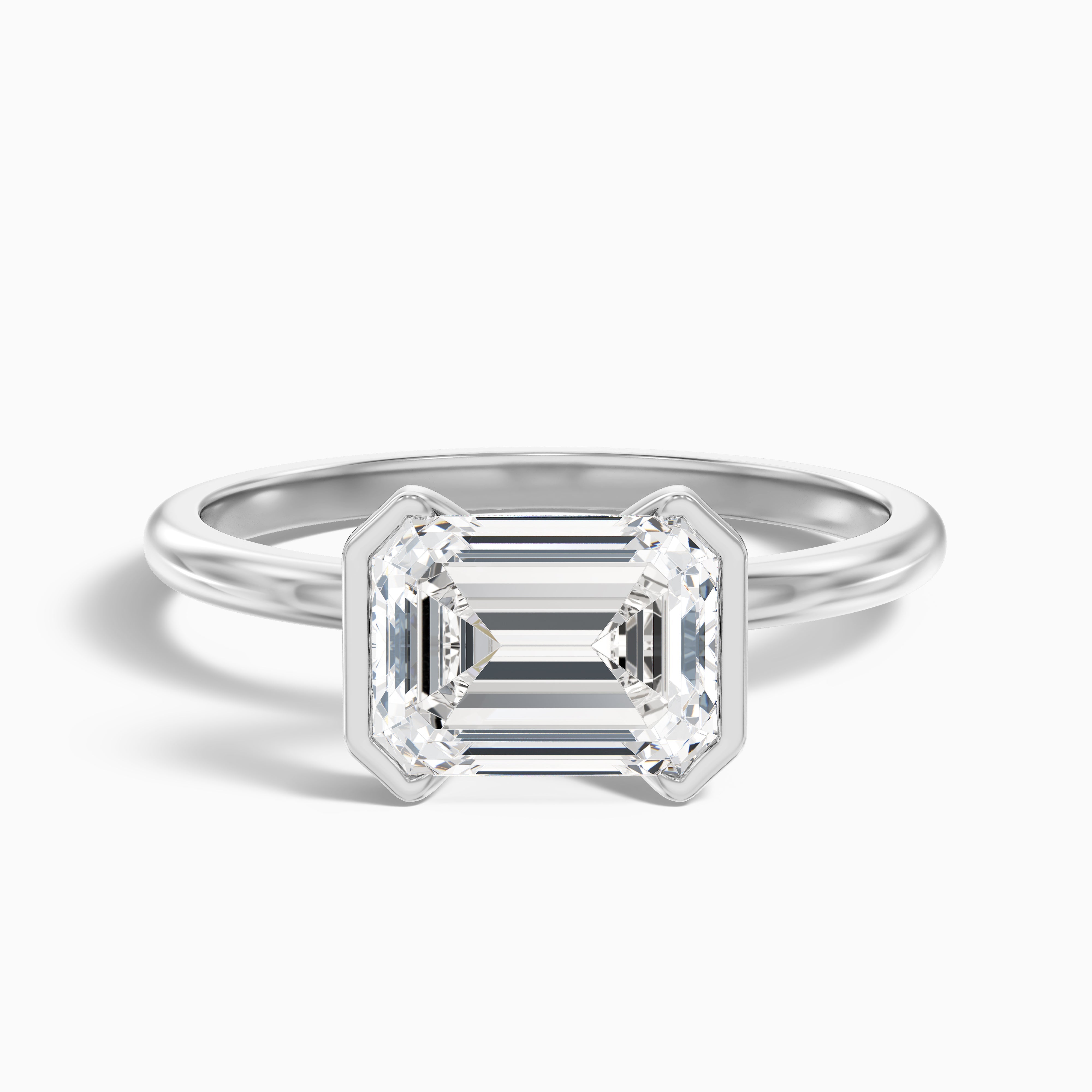 Mila 1 Carat Emerald Half Bezel Moissanite Diamond Ring in 10k White Gold