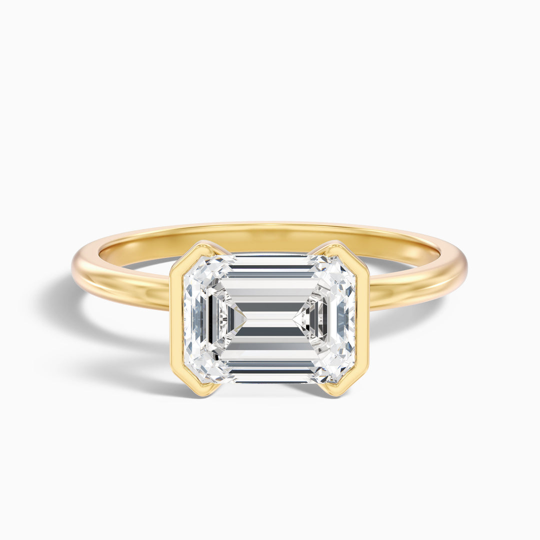 Mila 3 Carat Emerald Half Bezel Moissanite Diamond Ring in 925 Sterling Silver