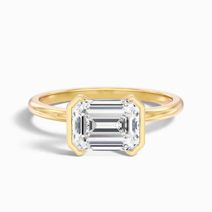 Mila 2 Carat Emerald Half Bezel Moissanite Diamond Ring in 925 Sterling Silver