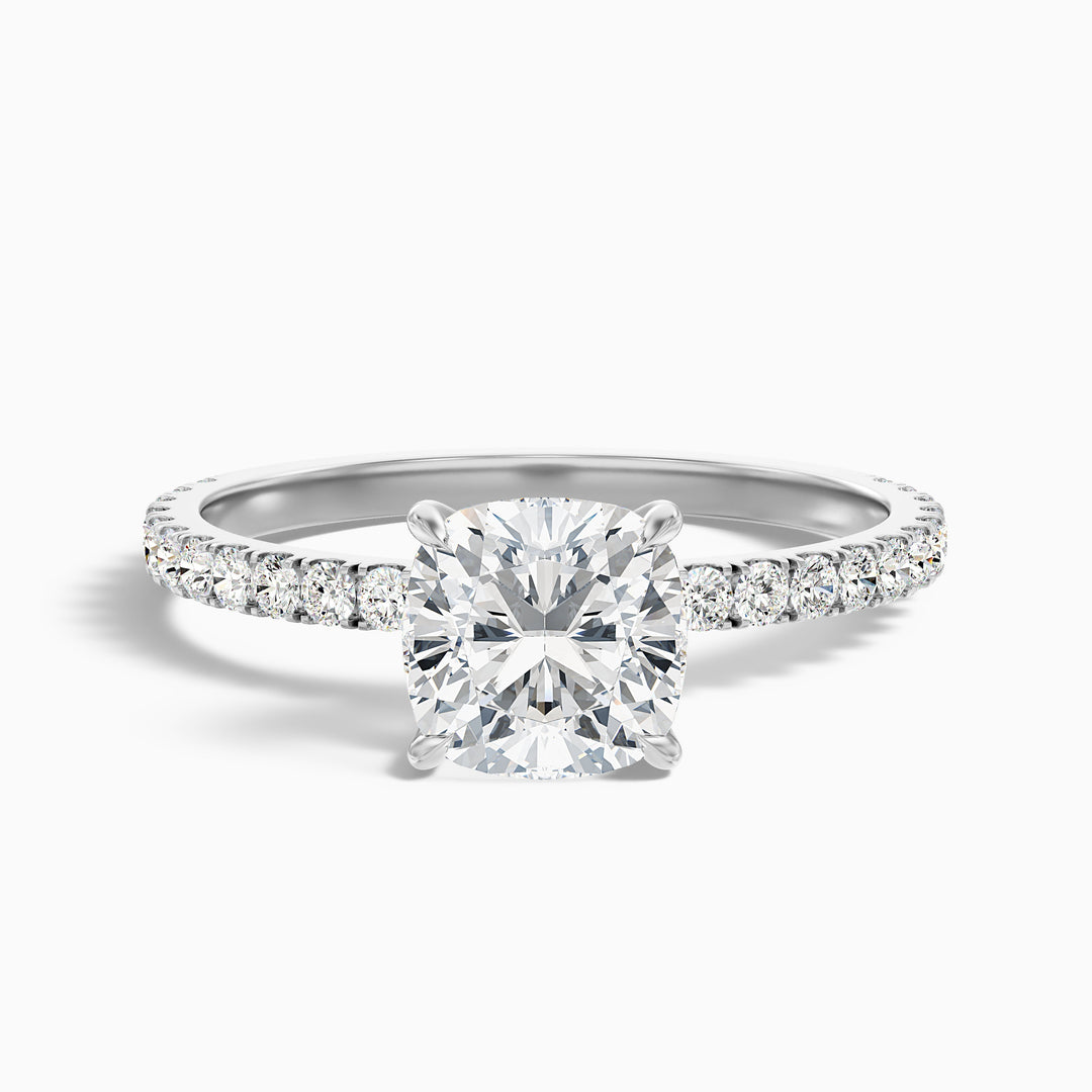 Amya 4 Carat Cushion Cut Hidden Halo Pave Lab Grown Diamond Ring in 925 Sterling Silver