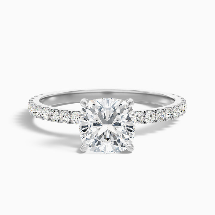 Amya 4 Carat Cushion Cut Hidden Halo Pave Lab Grown Diamond Ring in 925 Sterling Silver