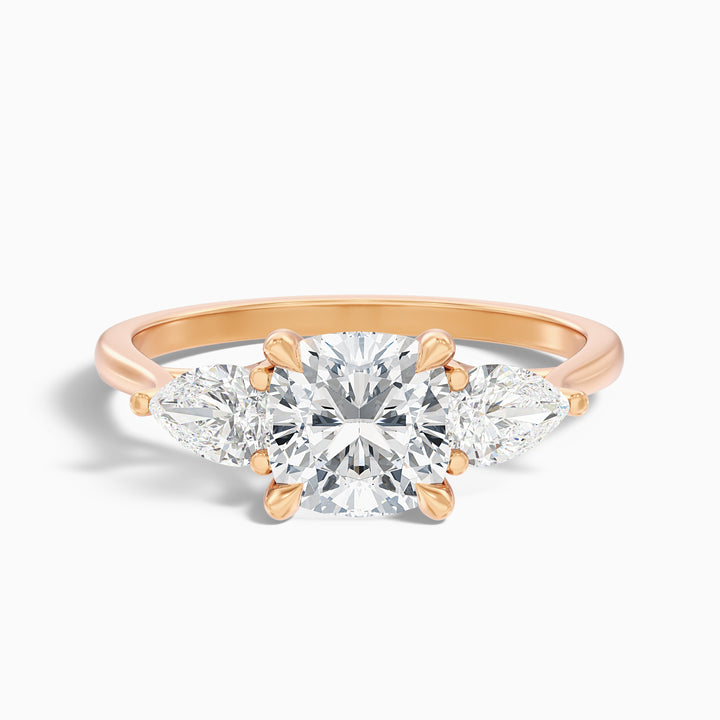 Elva 5 Carat Three Stone Cushion With Pear Side Stones Lab Grown Diamond Ring in 925 Sterling Silver