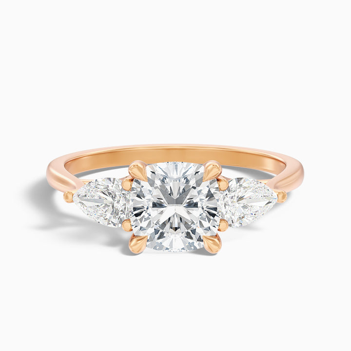 Hilary 1 Carat Three Stone Cushion With Pear SIde Stones Moissanite Diamond Ring in 10k Yellow Gold