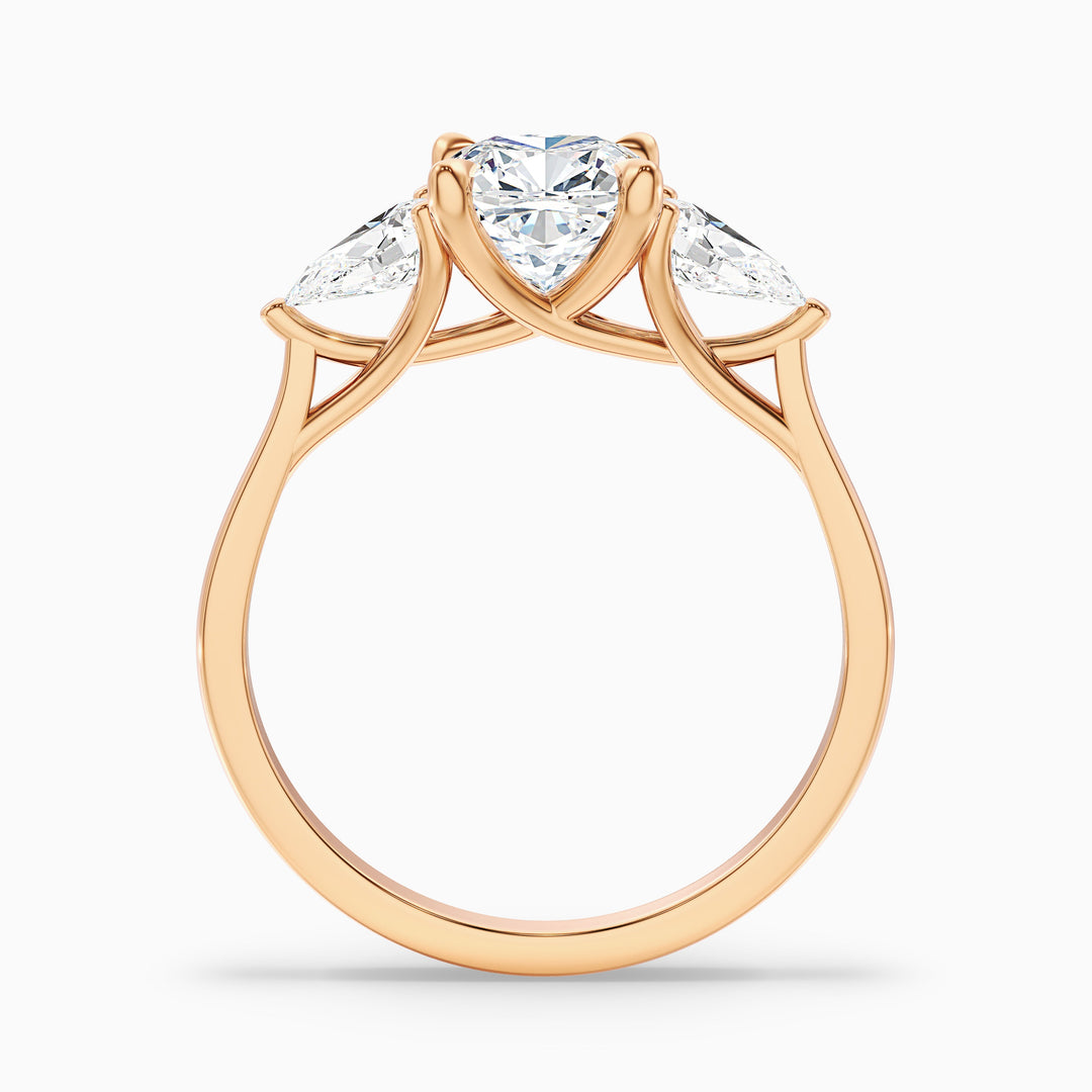 Elva 5 Carat Three Stone Cushion With Pear Side Stones Lab Grown Diamond Ring in 925 Sterling Silver