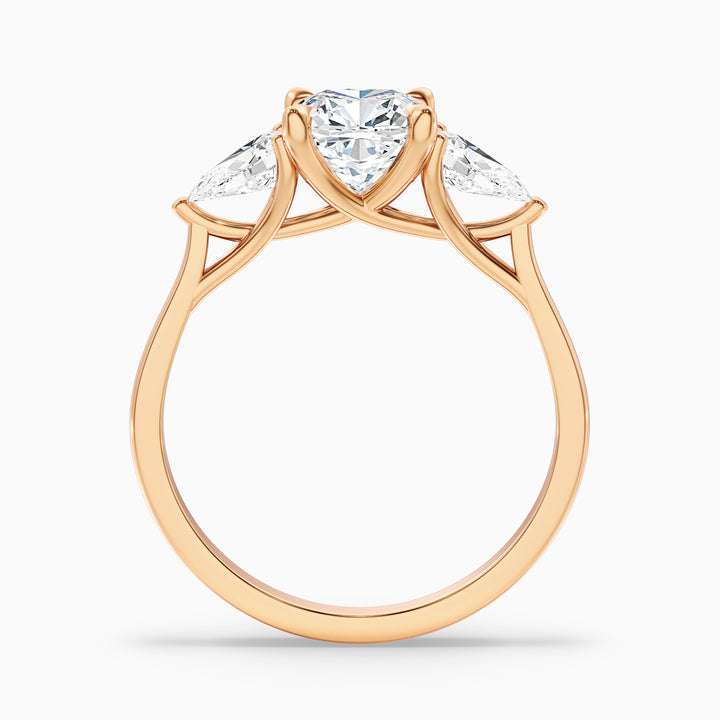 Elva 5 Carat Three Stone Cushion With Pear Side Stones Lab Grown Diamond Ring in 925 Sterling Silver