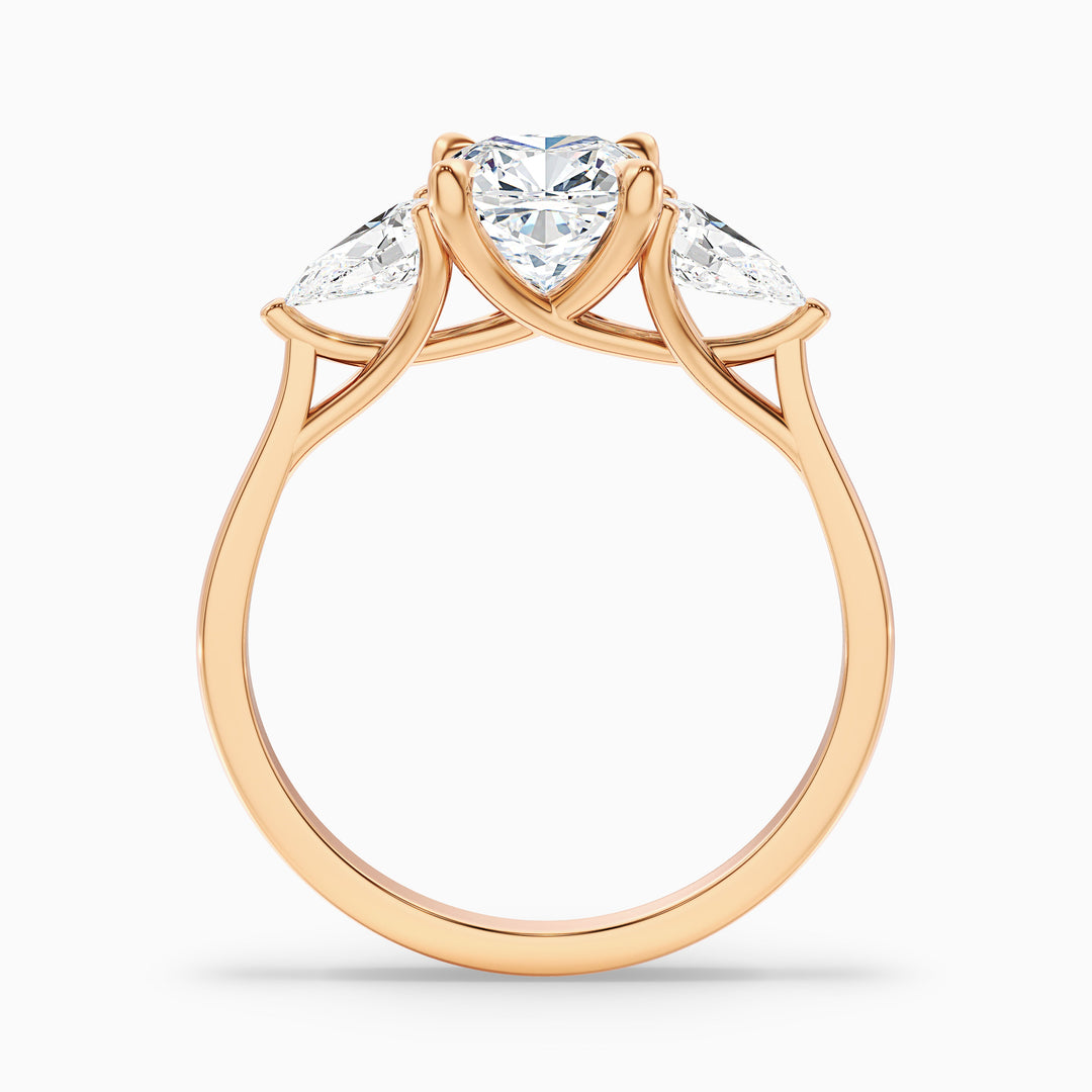 Hilary 1 Carat Three Stone Cushion With Pear SIde Stones Moissanite Diamond Ring in 10k Yellow Gold