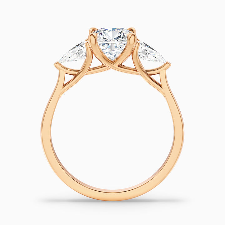 Hilary 1 Carat Three Stone Cushion With Pear SIde Stones Moissanite Diamond Ring in 10k Yellow Gold