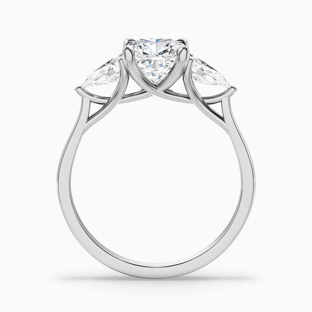 Elva 5 Carat Three Stone Cushion With Pear Side Stones Lab Grown Diamond Ring in 925 Sterling Silver