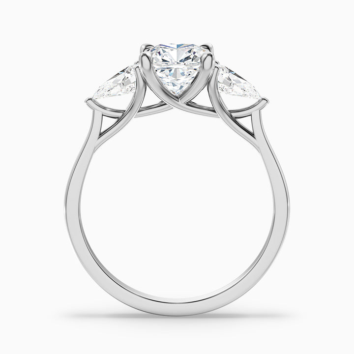 Elva 5 Carat Three Stone Cushion With Pear Side Stones Lab Grown Diamond Ring in 925 Sterling Silver
