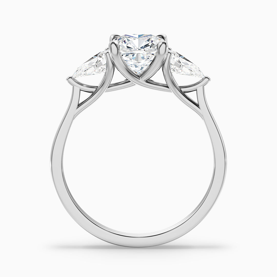Hilary 1 Carat Three Stone Cushion With Pear SIde Stones Moissanite Diamond Ring in 10k Yellow Gold